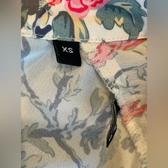 The Kooples silk button down shirt w/floral tropical bird print, cream/pink, XS - Picture 8 of 10